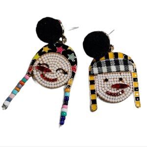 Cb5 SNOWMAN Christmas rhinestone pearl earrings